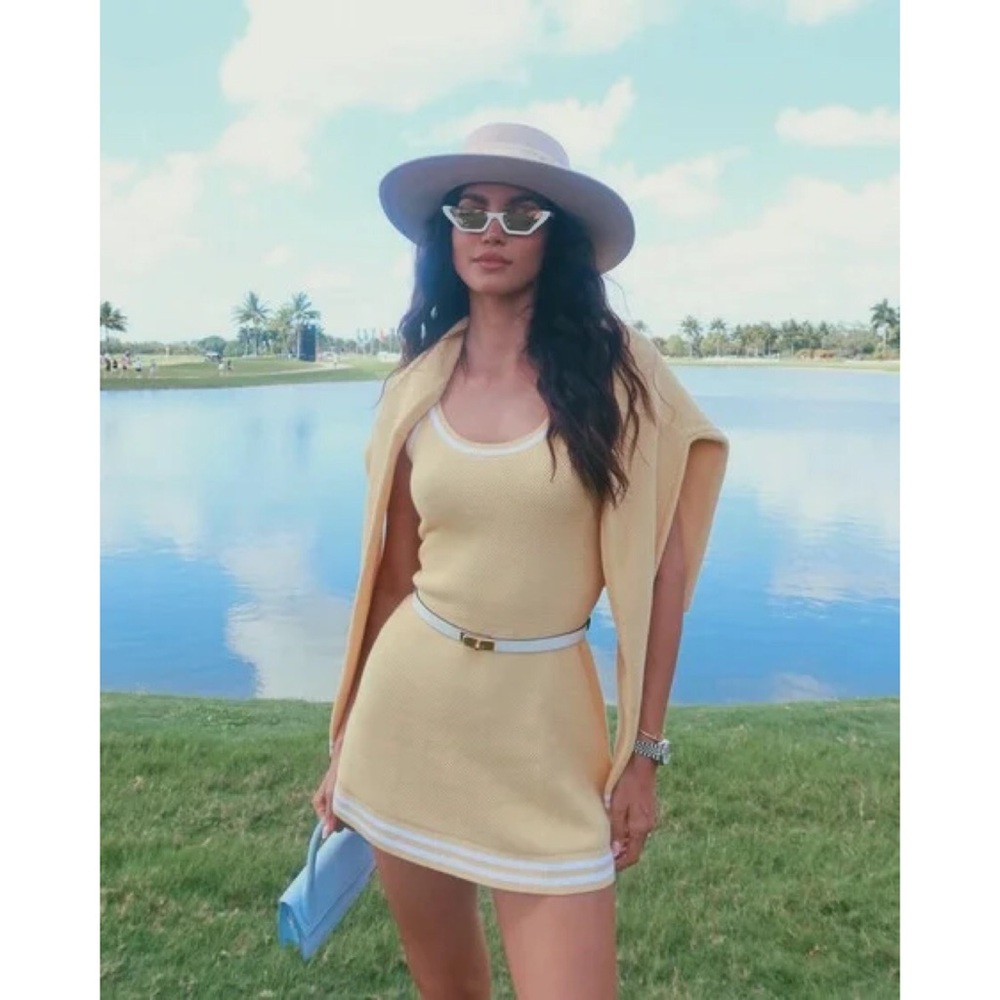 ALO Yoga Yellow Knit Tank Dress with White Trim - Picture 6 of 10